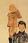 Egon Schiele Canvas Paintings - Two Boys